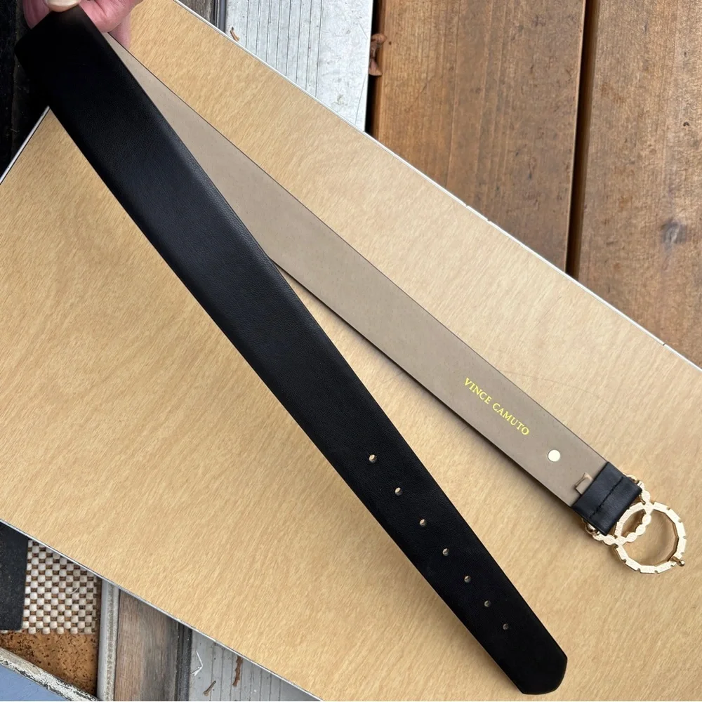 Vince Camuto Black Double Circle Faux Leather, Pearl, Crystal Detail Belt NWOT - Picture 9 of 14